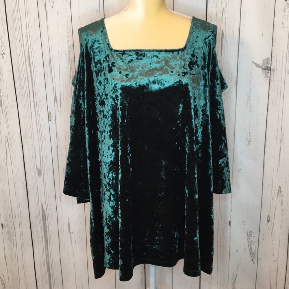 Emerald Green Crushed Velvet Cold Shoulder Top